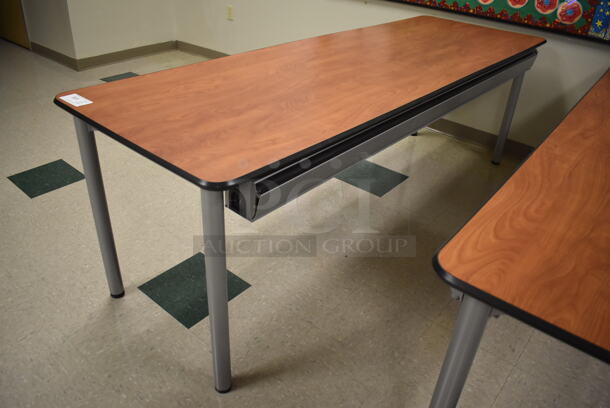 2 Wood Pattern Tables on Metal Legs. 90x30x30. 2 Times Your Bid! (Student Lounge) - Image 2 of 5