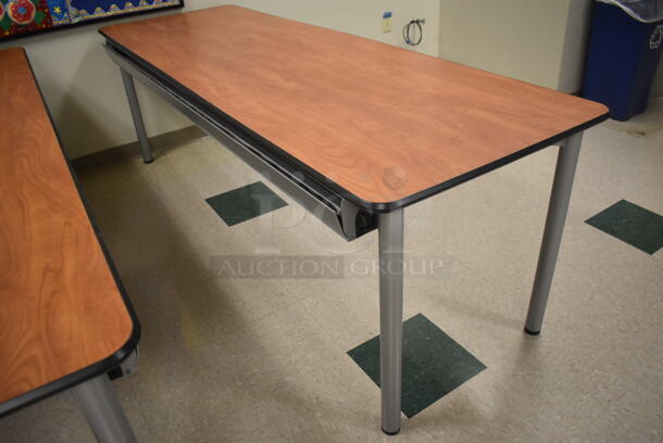 2 Wood Pattern Tables on Metal Legs. 90x30x30. 2 Times Your Bid! (Student Lounge) - Image 3 of 5