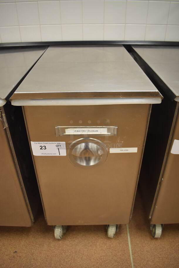 Win-holt Stainless Steel Commercial Ingredient Bin w/ Lid on Commercial Casters. 15.5x27.5x27.5. (Pastry Kitchen) - Image 1 of 4