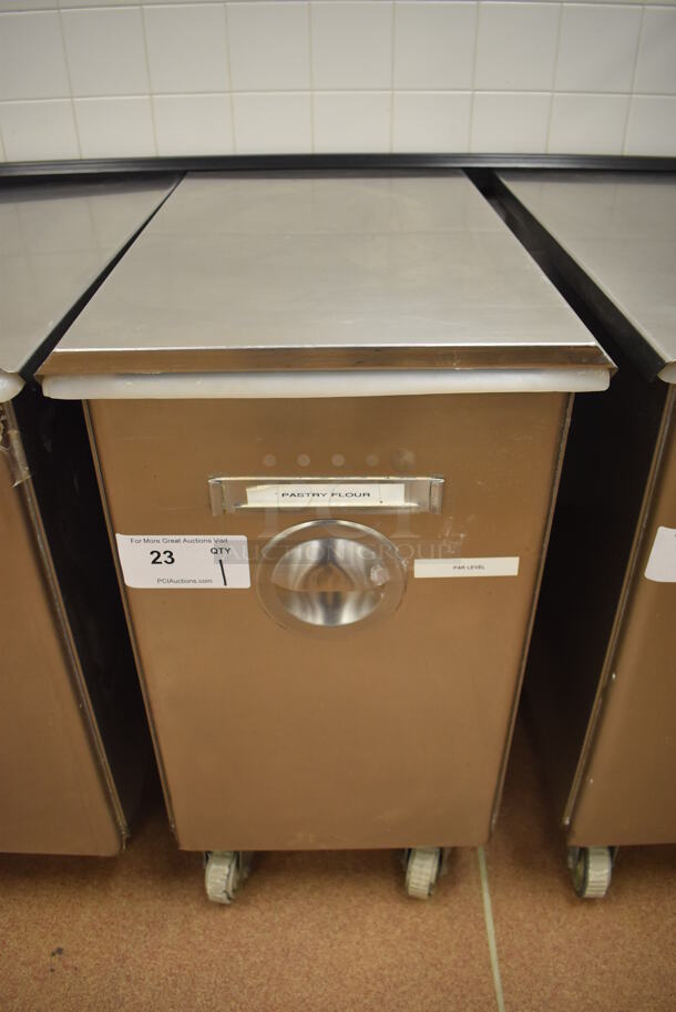 Win-holt Stainless Steel Commercial Ingredient Bin w/ Lid on Commercial Casters. 15.5x27.5x27.5. (Pastry Kitchen)