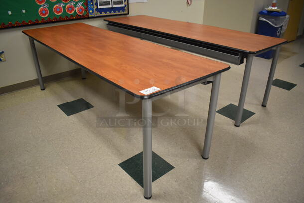 2 Wood Pattern Tables on Metal Legs. 90x30x30. 2 Times Your Bid! (Student Lounge) - Image 4 of 5