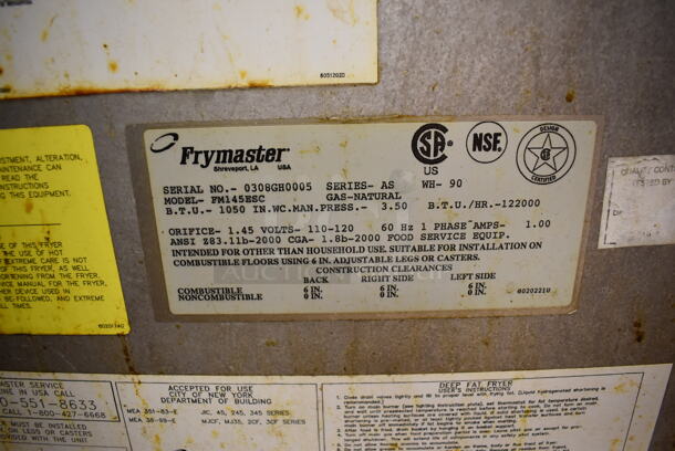 Frymaster FM145ESC Stainless Steel Commercial Floor Style Single Bay Deep Fat Fryer w/ Left Side Dump Station and 2 Lids on Commercial Casters. 122,000 BTU. (Education Kitchen 2) - Image 6 of 10