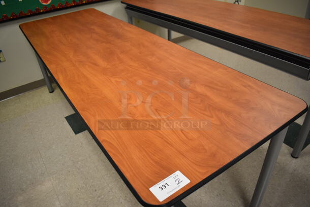2 Wood Pattern Tables on Metal Legs. 90x30x30. 2 Times Your Bid! (Student Lounge) - Image 5 of 5