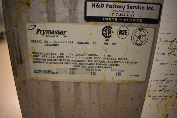 Frymaster FM145ESC Stainless Steel Commercial Floor Style Single Bay Deep Fat Fryer w/ Left Side Dump Station and 2 Lids on Commercial Casters. 122,000 BTU. (Education Kitchen 2) - Image 7 of 10