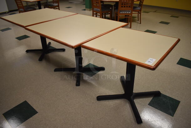 3 Various Dining Tables on Black Metal Table Base. 30x30x30, 42x42x30. 3 Times Your Bid! (Student Lounge)