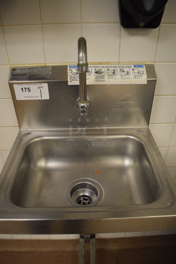 Advance Tabco Stainless Steel Commercial Single Bay Wall Mount Sink w/ Faucet and Pedals. BUYER MUST REMOVE. 17.5x15.5x19. (Education Kitchen 2) - Image 3 of 3