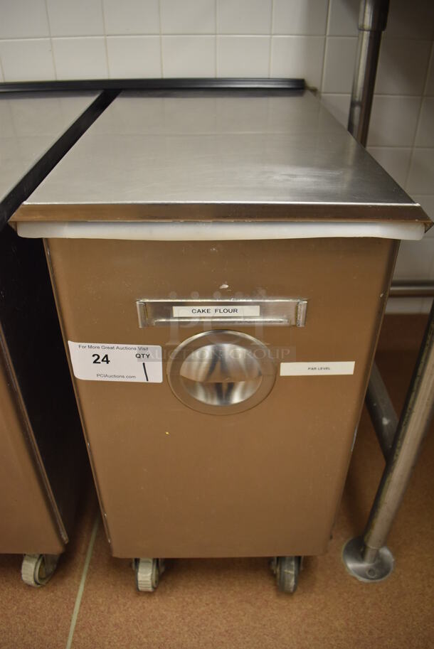 Win-holt Stainless Steel Commercial Ingredient Bin w/ Lid on Commercial Casters. 15.5x27.5x27.5. (Pastry Kitchen)