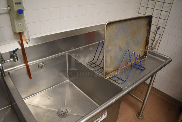 Stainless Steel Commercial 3 Bay Sink w/ Dual Drain Boards, 2 Faucets, 2 Handle Sets and Spray Nozzle Attachment. BUYER MUST REMOVE. 134x36x43. Bays 24x30x14. Drain Boards 28x32x2. (Education Kitchen 2) - Image 6 of 7