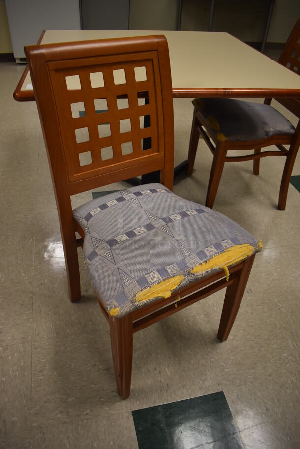 Square Dining Table on Black Metal Table Base w/ 2 Wood Pattern Dining Chairs. 42x42x30, 19x17x36. (Student Lounge) - Image 2 of 4