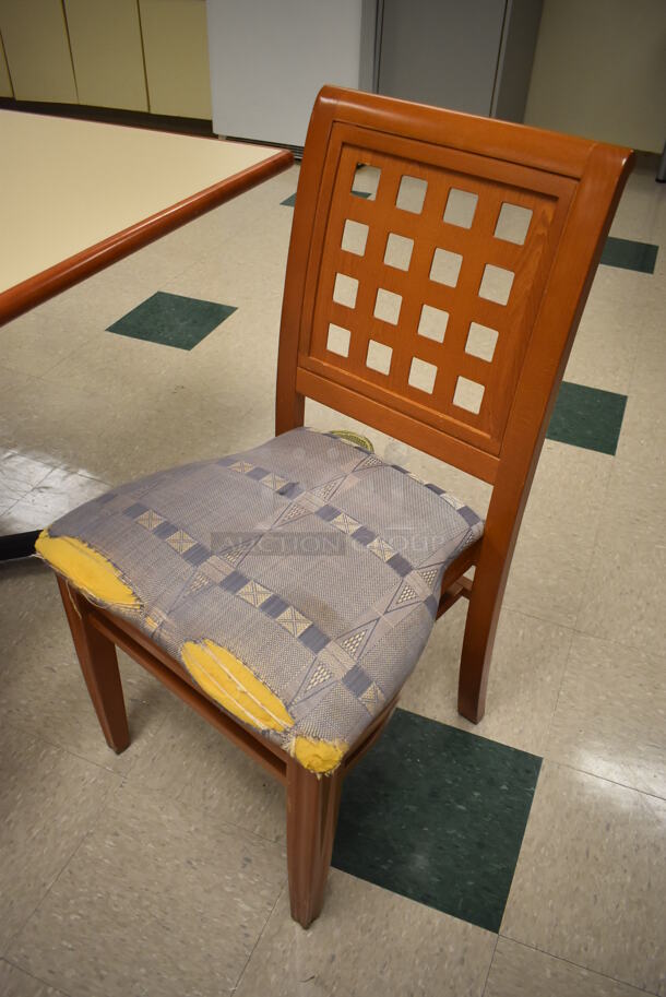 Square Dining Table on Black Metal Table Base w/ 2 Wood Pattern Dining Chairs. 42x42x30, 19x17x36. (Student Lounge) - Image 3 of 4