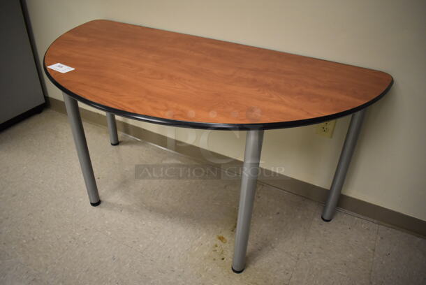 Wood Pattern Semi Circle Table on Metal Legs. 59x30x30. (Student Lounge) - Image 2 of 3