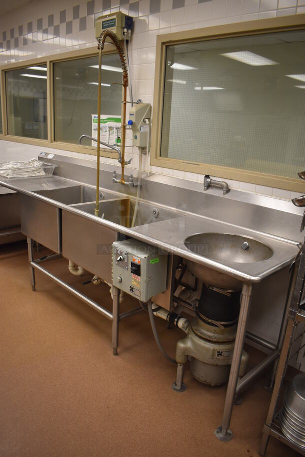 Stainless Steel 2 Bay Sink w/ Faucet, Handles, Spray Nozzle Attachment, Drain Board, Master Disposer CCRM-E Control Box and Master Disposer C12-L-SK-CCRM Garbage Disposal. BUYER MUST REMOVE. 125x30x44. Bays 24x24x14. Drain Board 34x26x2. (Pastry Kitchen) - Image 12 of 12