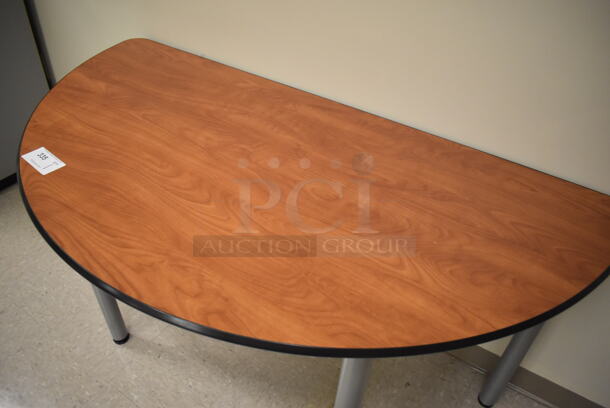Wood Pattern Semi Circle Table on Metal Legs. 59x30x30. (Student Lounge) - Image 3 of 3