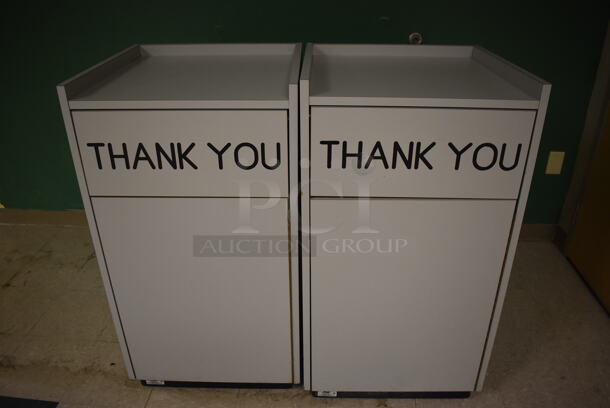 4 Gray Trash Can Shells w/ Trash Deposit Flap, Door and Poly Trash Can. 23x23x42.5. 4 Times Your Bid! (Student Lounge) - Image 5 of 7