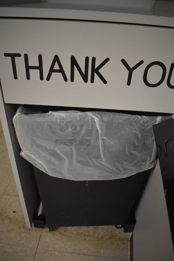 4 Gray Trash Can Shells w/ Trash Deposit Flap, Door and Poly Trash Can. 23x23x42.5. 4 Times Your Bid! (Student Lounge) - Image 7 of 7