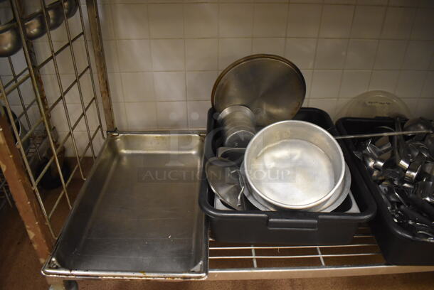 Metal 4 Tier Wire Shelving Unit on Commercial Casters w/ Contents Including Stainless Steel Drop In Bins, Metal Pitchers and Utensils. BUYER MUST DISMANTLE. PCI CANNOT DISMANTLE FOR SHIPPING. PLEASE CONSIDER FREIGHT CHARGES. 60x24x78. (Education Kitchen 2) - Image 9 of 10