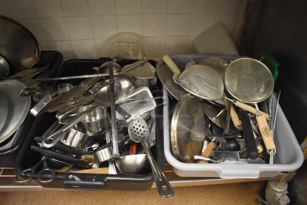 Metal 4 Tier Wire Shelving Unit on Commercial Casters w/ Contents Including Stainless Steel Drop In Bins, Metal Pitchers and Utensils. BUYER MUST DISMANTLE. PCI CANNOT DISMANTLE FOR SHIPPING. PLEASE CONSIDER FREIGHT CHARGES. 60x24x78. (Education Kitchen 2) - Image 10 of 10