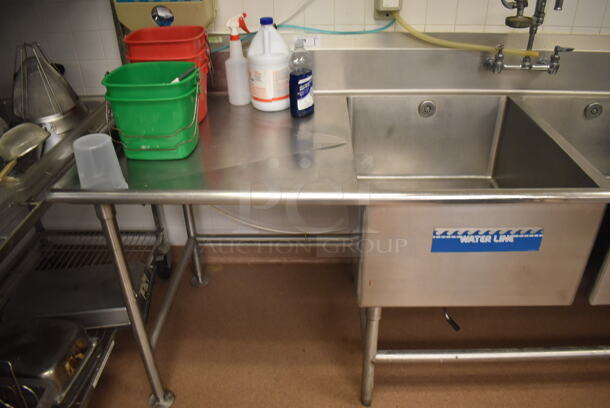 Stainless Steel Commercial 3 Bay Sink w/ Dual Drain Boards, 2 Faucets, 2 Handle Sets and Spray Nozzle Attachment. BUYER MUST REMOVE. 135x36x42. Bays 24x30x14. Drain Boards 28x32x1. (Pastry Kitchen) - Image 2 of 5
