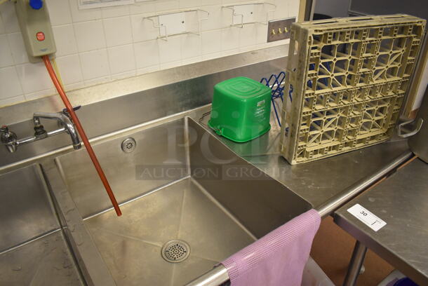 Stainless Steel Commercial 3 Bay Sink w/ Dual Drain Boards, 2 Faucets, 2 Handle Sets and Spray Nozzle Attachment. BUYER MUST REMOVE. 135x36x42. Bays 24x30x14. Drain Boards 28x32x1. (Pastry Kitchen) - Image 5 of 5