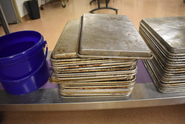Stainless Steel Table w/ Under Shelf on Commercial Casters. Includes Half and Full Size Baking Pans. 72x30x36. (Pastry Kitchen) - Image 4 of 5