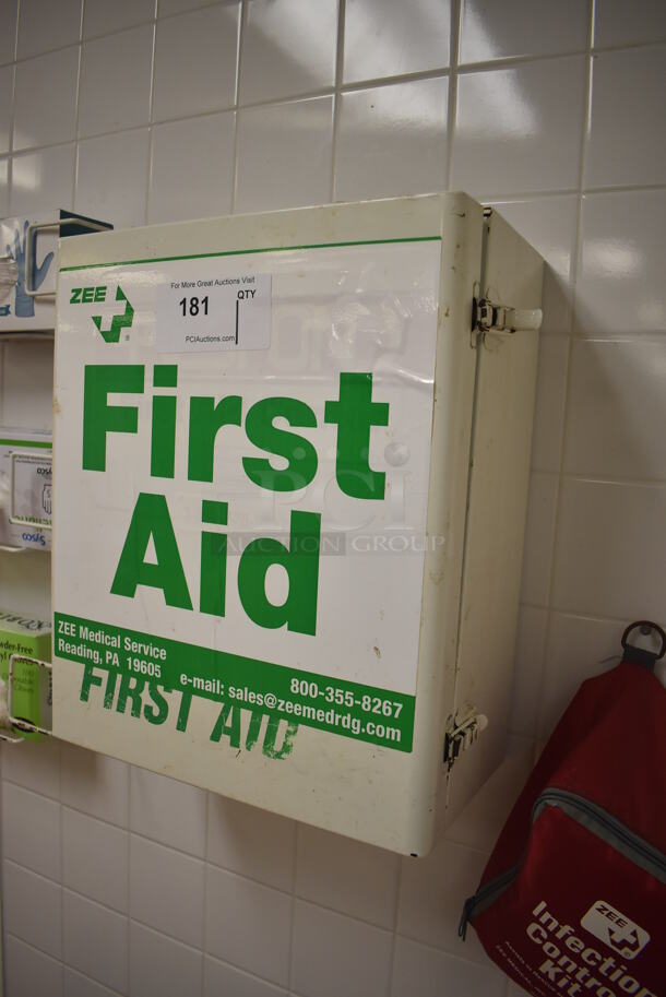White Metal Wall Mount First Aid Kit. BUYER MUST REMOVE. 14x7.5x16.5. (Education Kitchen 2) - Image 2 of 6