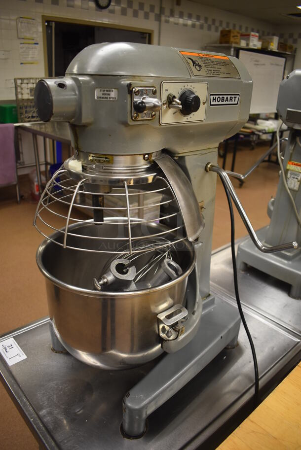 Hobart A200 Metal Commercial Countertop 20 Quart Planetary Dough Mixer w/ Stainless Steel Mixing Bowl, Bowl Guard, Whisk, Paddle, 2 Dough Hook and 2 Pastry Hook Attachments on Stainless Steel Commercial Equipment Stand w/ Under Shelf. 115 Volts, 1 Phase. 17x20x31, 24x30x29. Tested and Working! (Pastry Kitchen) - Image 2 of 9
