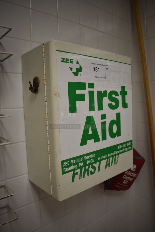 White Metal Wall Mount First Aid Kit. BUYER MUST REMOVE. 14x7.5x16.5. (Education Kitchen 2) - Image 6 of 6
