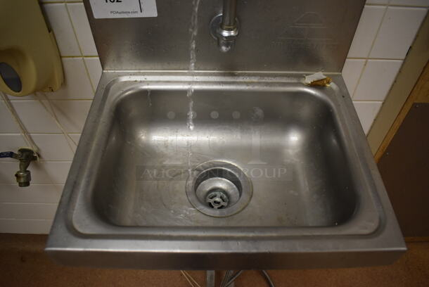 Advance Tabco Stainless Steel Commercial Single Bay Wall Mount Sink w/ Faucet and Foot Pedals. BUYER MUST REMOVE. 17.5x15.5x19. (Education Kitchen 2) - Image 4 of 6