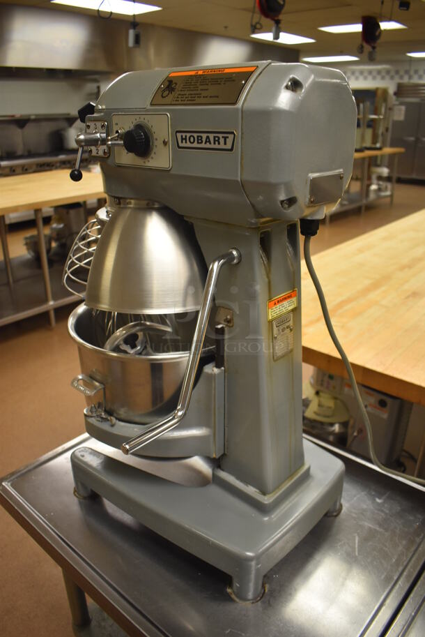 Hobart A200 Metal Commercial Countertop 20 Quart Planetary Dough Mixer w/ Stainless Steel Mixing Bowl, Bowl Guard, Whisk, 2 Paddle, 2 Dough Hook and 2 Pastry Hook Attachments on Stainless Steel Commercial Equipment Stand w/ Under Shelf. 115 Volts, 1 Phase. 17x20x31, 24x30x29. Tested and Working! (Pastry Kitchen) - Image 5 of 10