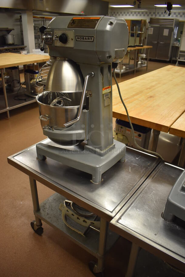 Hobart A200 Metal Commercial Countertop 20 Quart Planetary Dough Mixer w/ Stainless Steel Mixing Bowl, Bowl Guard, Whisk, 2 Paddle, 2 Dough Hook and 2 Pastry Hook Attachments on Stainless Steel Commercial Equipment Stand w/ Under Shelf. 115 Volts, 1 Phase. 17x20x31, 24x30x29. Tested and Working! (Pastry Kitchen) - Image 6 of 10