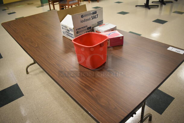 Wood Pattern Folding Table on Metal Legs. Does Not Include Contents. 72x30x30. (Student Lounge) - Image 2 of 3