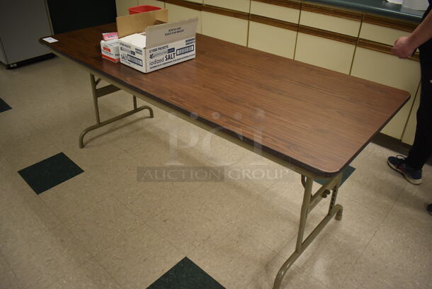 Wood Pattern Folding Table on Metal Legs. Does Not Include Contents. 72x30x30. (Student Lounge) - Image 3 of 3
