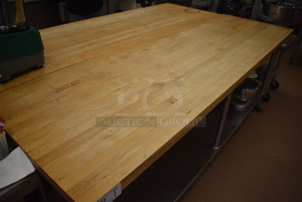 Butcher Block Table w/ Stainless Steel Under Shelf. 96x30x37.5. (Pastry Kitchen) - Image 2 of 4