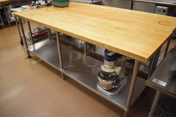 Butcher Block Table w/ Stainless Steel Under Shelf. 96x30x37.5. (Pastry Kitchen) - Image 4 of 4
