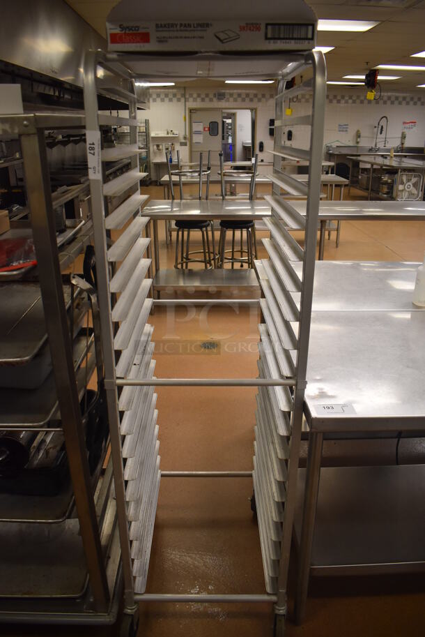 Metal Commercial Pan Transport Rack on Commercial Casters. 20.5x26x69. (Education Kitchen 2)