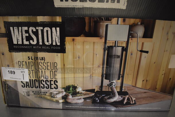 IN ORIGINAL BOX! Weston Stainless Steel Manual Sausage Stuffer. (Education Kitchen 2) - Image 2 of 4