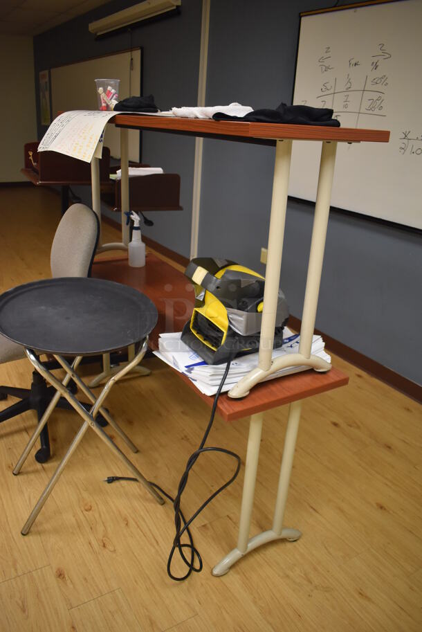 ALL ONE MONEY! Lot of Various Items Including Chair, Serving Tray Stand, Podium and 2 Tables. (Classroom 1) - Image 3 of 5