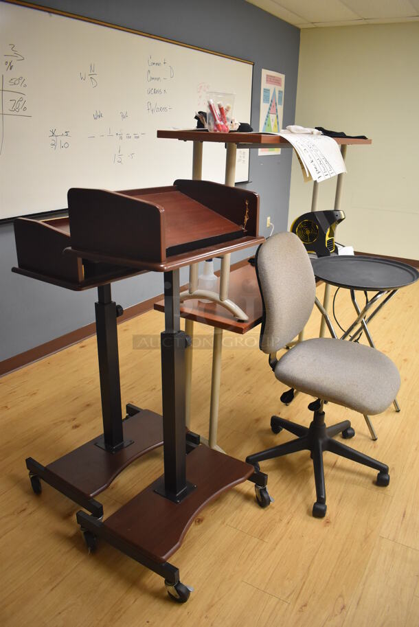 ALL ONE MONEY! Lot of Various Items Including Chair, Serving Tray Stand, Podium and 2 Tables. (Classroom 1) - Image 5 of 5
