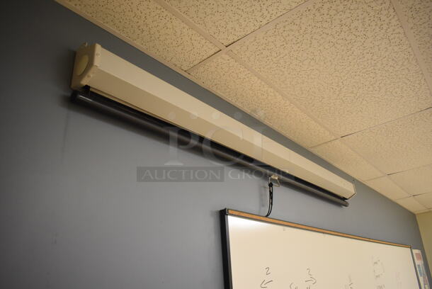 Epson Ceiling Mounted Projector and Pull Down Projection Screen. BUYER MUST REMOVE. 11x8x4, 94". (Classroom 1) - Image 2 of 6