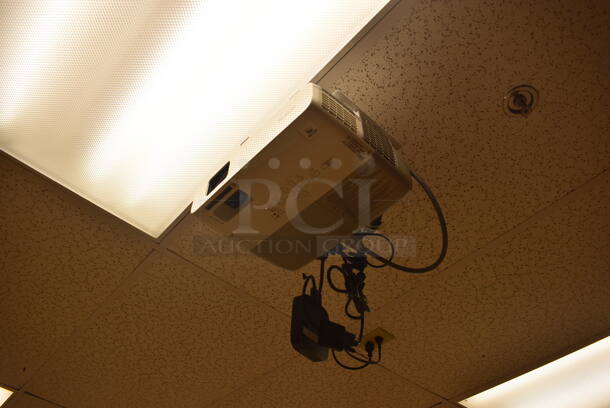 Epson Ceiling Mounted Projector and Pull Down Projection Screen. BUYER MUST REMOVE. 11x8x4, 94". (Classroom 1) - Image 3 of 6