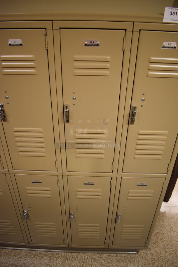 Wall of 19 Tan Metal Lockers. BUYER MUST REMOVE. 132x18x71. (Womens Locker Room) - Image 2 of 6