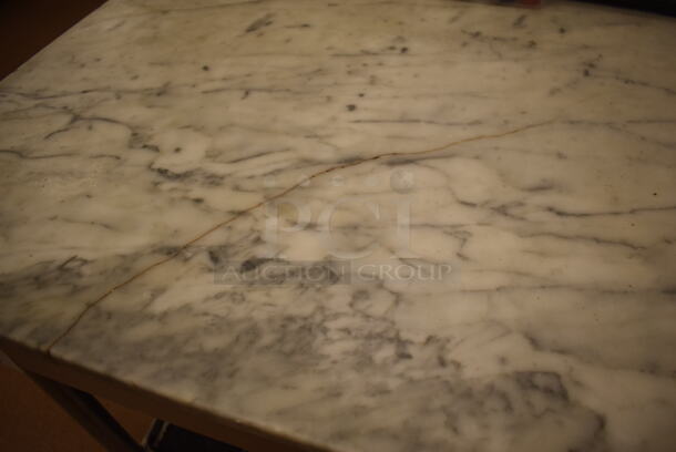 Stainless Steel Table w/ Marble Countertop and Stainless Steel Under Shelf on Commercial Casters. Does Not Include Contents. 48x30x35. (Pastry Kitchen) - Image 6 of 6
