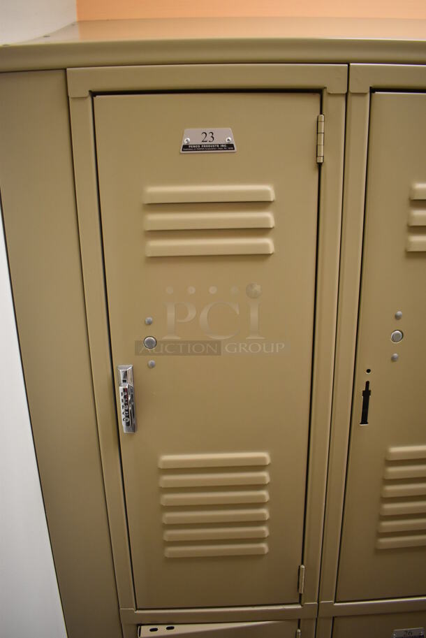 Wall of 46 Tan Metal Lockers. BUYER MUST REMOVE. 280x18x71. (Womens Locker Room) - Image 3 of 7