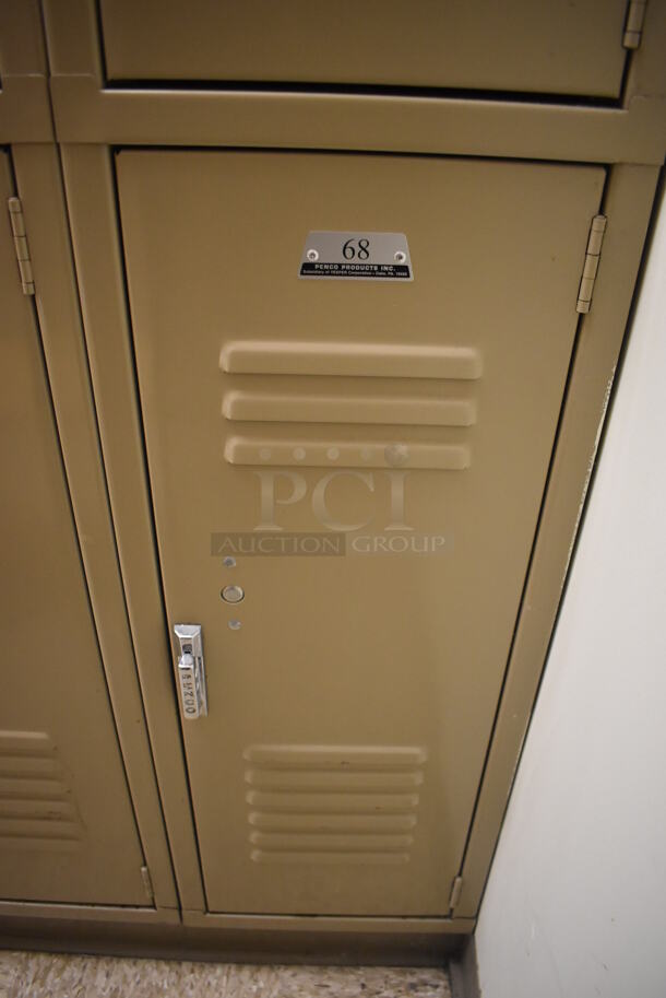 Wall of 46 Tan Metal Lockers. BUYER MUST REMOVE. 280x18x71. (Womens Locker Room) - Image 7 of 7