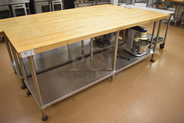 Butcher Block Table w/ Stainless Steel Under Shelf. 96x30x37. (Pastry Kitchen)