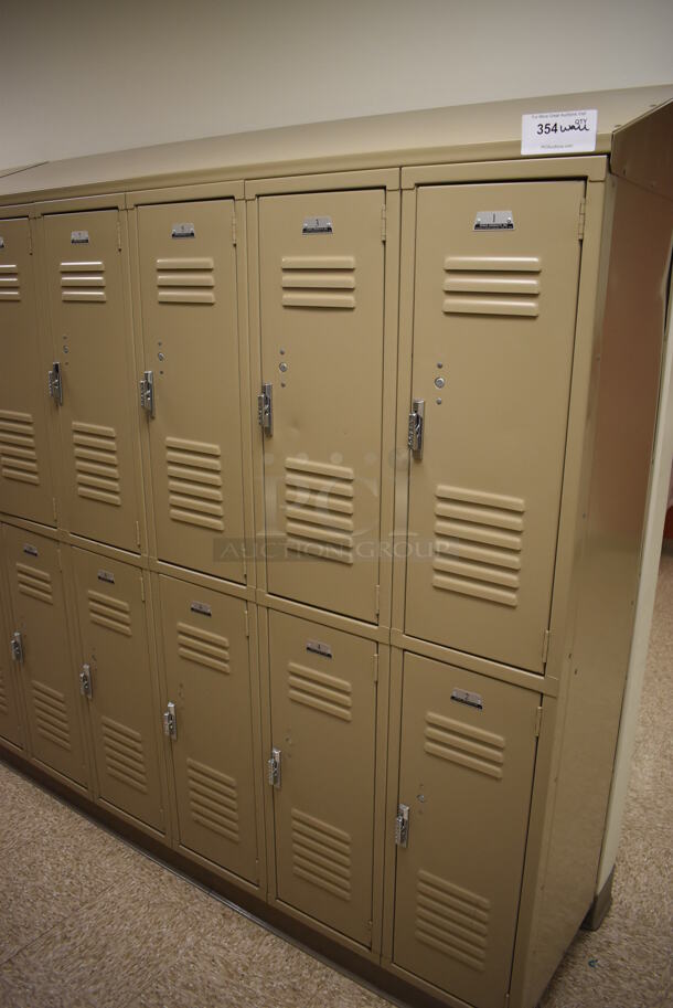 Wall of 24 Tan Metal Lockers. BUYER MUST REMOVE. 145x18x71. (Mens Locker Room) - Image 2 of 7