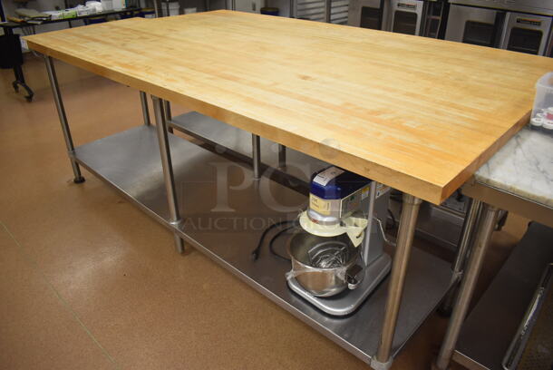 Butcher Block Table w/ Stainless Steel Under Shelf. 96x30x37. (Pastry Kitchen) - Image 4 of 5