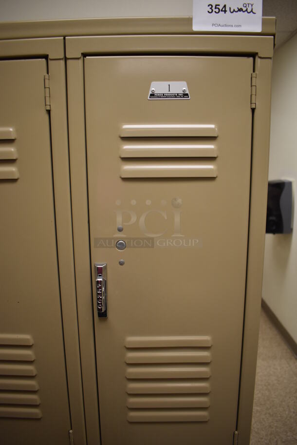 Wall of 24 Tan Metal Lockers. BUYER MUST REMOVE. 145x18x71. (Mens Locker Room) - Image 5 of 7