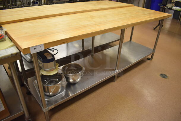 Butcher Block Table w/ Stainless Steel Under Shelf. 96x30x37. (Pastry Kitchen)