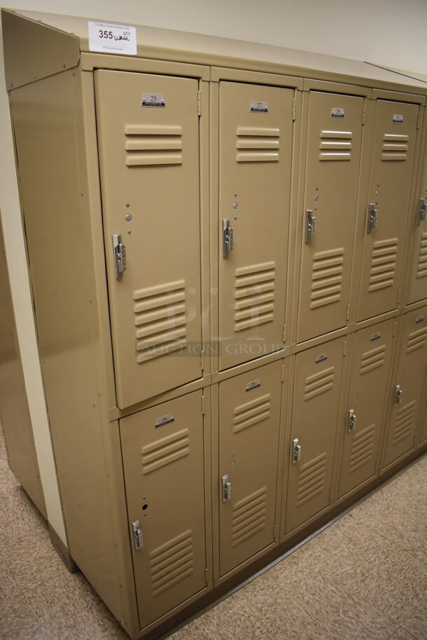 Wall of 22 Tan Metal Lockers. BUYER MUST REMOVE. 145x18x71. (Mens Locker Room) - Image 2 of 7